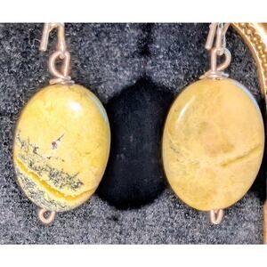 Vintage Green Stone Dangle Earrings W/ Kidney Wires